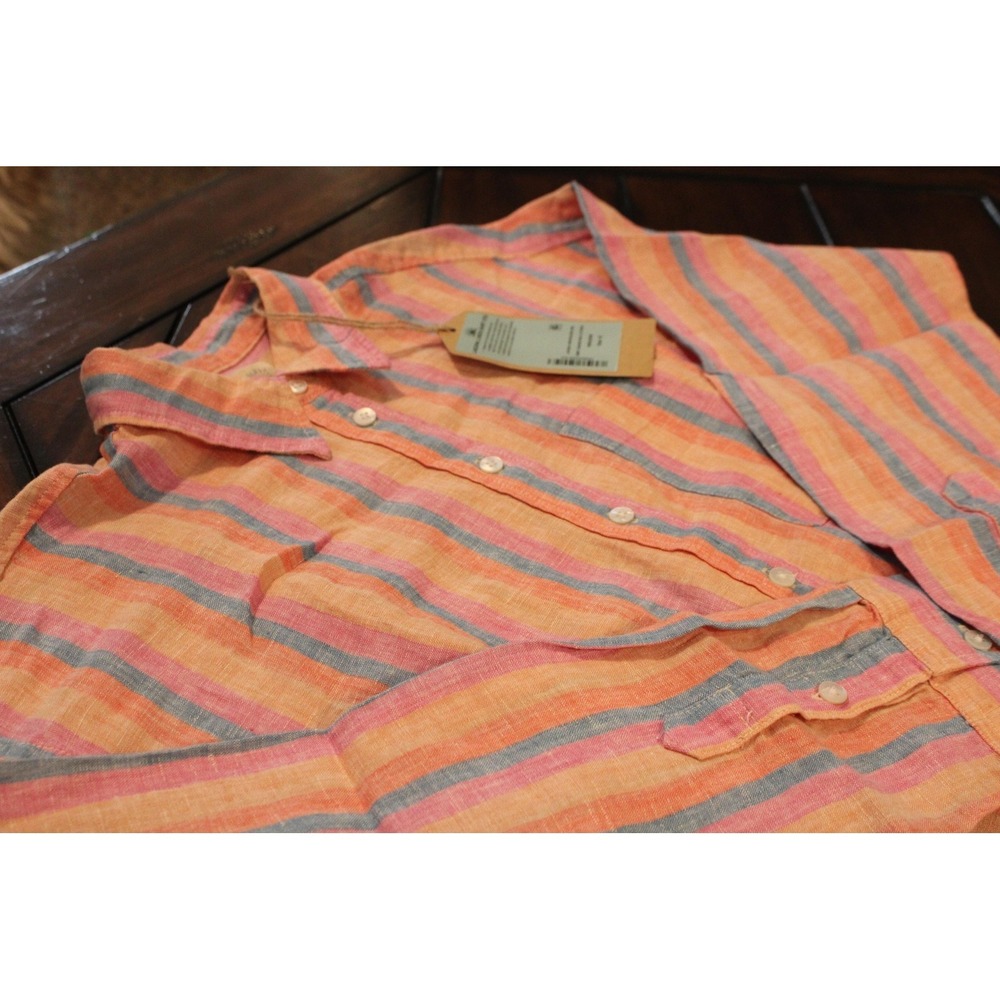 Faherty Shirt Mens Medium Multicolor Laguna Linen Stripe Long Sleeve Button Down